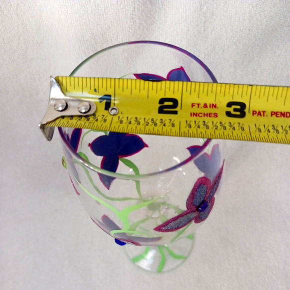 2 Saints HAND PAINTED 9" WINE GLASS Sparkle Violets Flowers w Bling Diamonds - Picture 15 of 16
